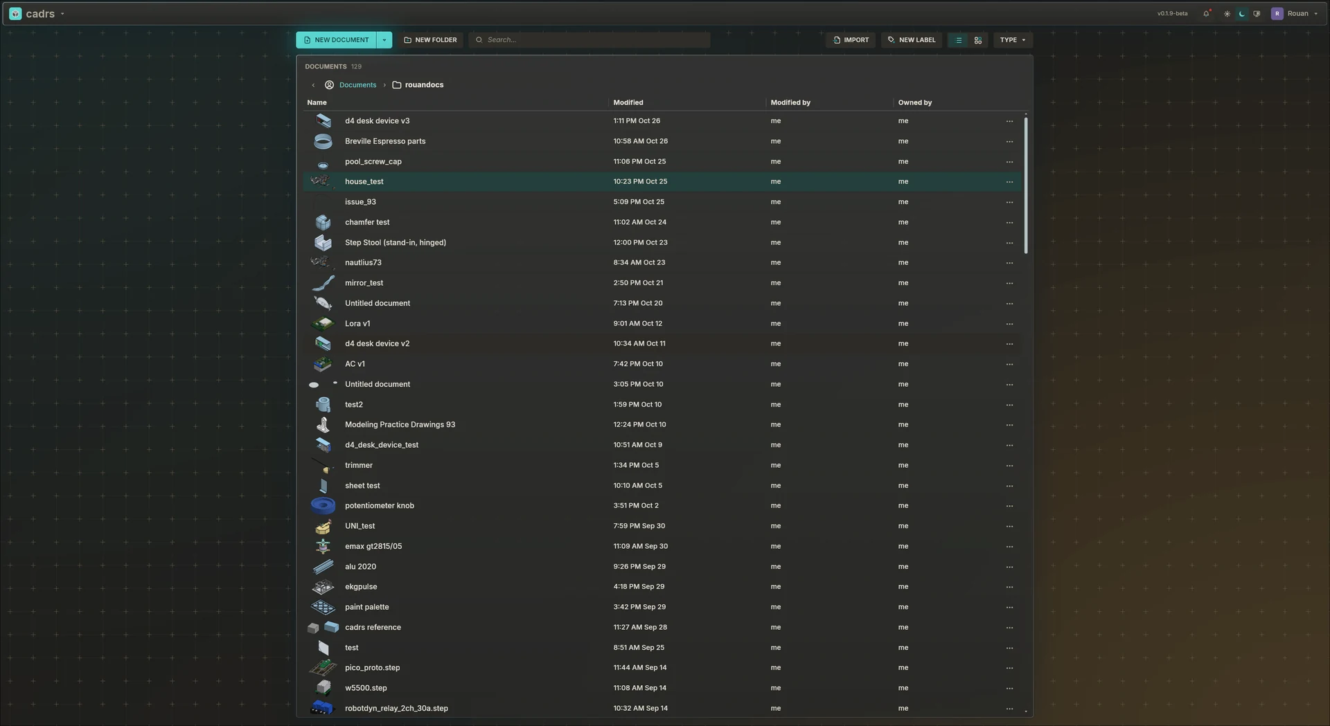 The documents page: a folder of documents with thumbnails, sorted by when they were modified